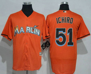 Men's Miami Marlins #51 Ichiro Suzuki Orange Cool Base Baseball Jersey