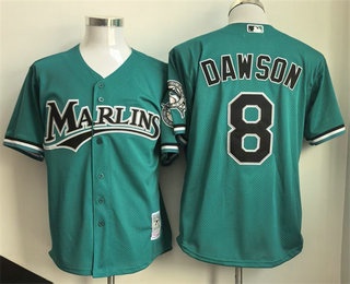 Men's Miami Marlins #8 Andre Dawson Teal Throwback Stitched Baseball Jersey