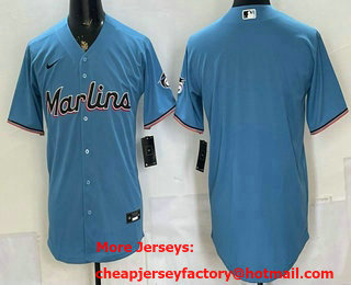 Men's Miami Marlins Blank Blue Cool Base Stitched Jersey