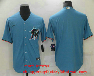 Men's Miami Marlins Blank Blue Stitched MLB Cool Base Nike Jersey