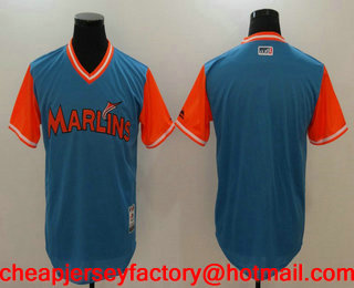 Men's Miami Marlins Blank Blue 2017 Little League World Series Players Weekend Stitched Nickname Jersey