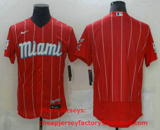 Men's Miami Marlins Blank Red 2021 City Connect Stitched MLB Flex Base Nike Jersey