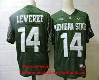 Men's Michigan State Spartans #14 Brian Lewerke Green College Football Jersey