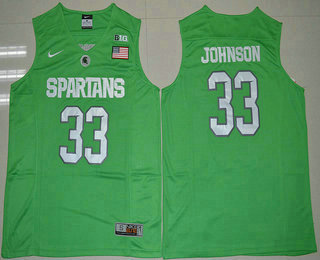 Men's Michigan State Spartans #33 Magic Johnson Apple Green College Basketball Nike Jersey