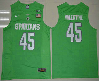 Men's Michigan State Spartans #45 Denzel Valentine Apple Green College Basketball Nike Jersey