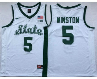 Men's Michigan State Spartans #5 Jameis Winston College White Basketball Jersey