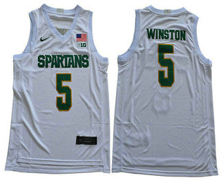 Men's Michigan State Spartans #5 Jameis Winston White 2019 College Basketball Swingman Stitched Jersey