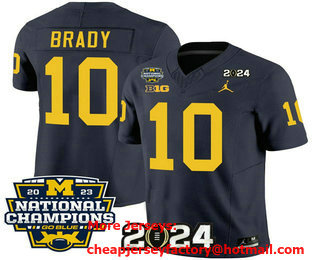 Men's Michigan Wolverines #10 Tom Brady Navy FUSE With 2023 National Champions Patch Stitched Jersey