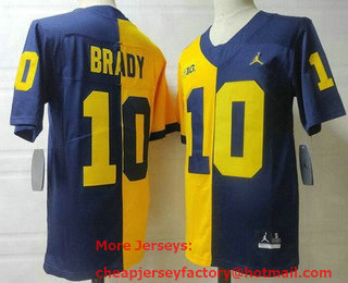 Men's Michigan Wolverines #10 Tom Brady Navy Yellow Split College Football Jersey