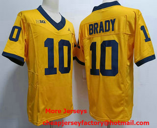 Men's Michigan Wolverines #10 Tom Brady Yellow FUSE College Football Jersey