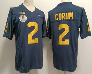 Men's Michigan Wolverines #2 Blake Corum Navy 2023 Rose Bowl FUSE College Football Jersey