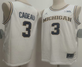 Men's Michigan Wolverines #3 Elliot Cadeau White College Basketball Jersey