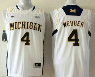 Men's Michigan Wolverines #4 Chris Webber White College Basketball Jersey
