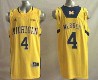 Men's Michigan Wolverines #4 Chris Webber Yellow College Basketball Jersey