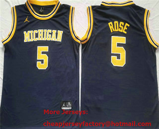 Men's Michigan Wolverines #5 Jalen Rose Navy Blue Stitched Jersey