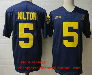 Men's Michigan Wolverines #5 Joe MIlton Navy College Football Jersey