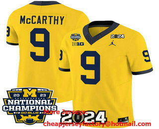 Men's Michigan Wolverines #9 JJ McCarthy Yellow FUSE With 2023 National Champions Patch Stitched Jersey