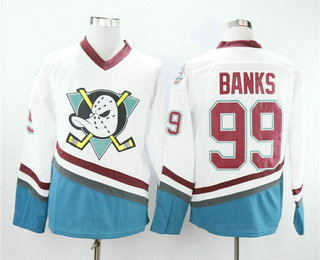 Men's Mighty Ducks Of Anaheim #99 Adam Banks 1995-96 White CCM Vintage Throwback Jersey