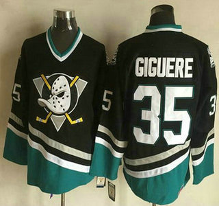 Men's Mighty Ducks of Anaheim #35 Jean-Sebastien Giguere 1995-96 Black CCM Vintage Throwback Jersey