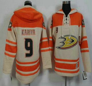 Men's Mighty Ducks of Anaheim #9 Paul Kariya Old Time Hockey Cream Hoody