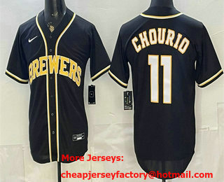 Men's Milwaukee Brewers #11 Jackson Chourio 2026 Black Fashion Cool Base Jersey