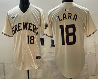 Men's Milwaukee Brewers #18 Luis Lara Cream Stitched Jersey