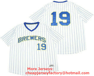Men's Milwaukee Brewers #19 Robin Yount 1982 White Mitchell & Ness Throwback Jersey