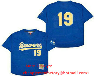 Men's Milwaukee Brewers #19 Robin Yount Blue Mesh Throwback Jersey