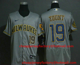 Men's Milwaukee Brewers #19 Robin Yount Grey Stitched MLB Flex Base Nike Jersey