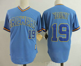 Men's Milwaukee Brewers #19 Robin Yount Light Blue Pullover Throwback Cooperstown Collection Stitched MLB Mitchell & Ness Jersey