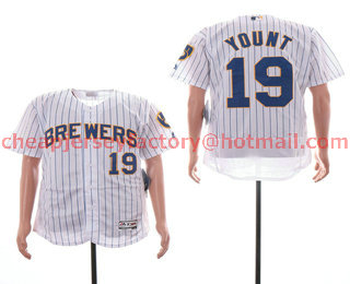 Men's Milwaukee Brewers #19 Robin Yount Retired White Pinstripe Stitched MLB Flex Base Jersey