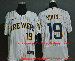 Men's Milwaukee Brewers #19 Robin Yount White Stitched MLB Flex Base Nike Jersey
