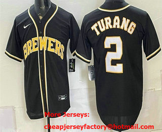 Men's Milwaukee Brewers #2 Brice Turang 2026 Fashion Replica Black Out Stitched Baseball Jersey