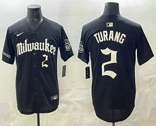 Men's Milwaukee Brewers #2 Brice Turang Black Vapor Premier Limited Stitched Jersey