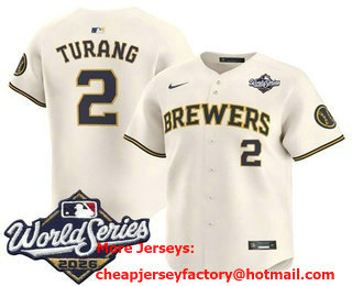 Men's Milwaukee Brewers #2 Brice Turang Cream 2026 World Series Limited Stitched Jersey