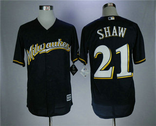 Men's Milwaukee Brewers #21 Travis Shaw Navy Blue Brewers Stitched MLB Majestic Cool Base Jersey