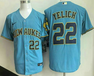 Men's Milwaukee Brewers #22 Christian Yelich Blue 2026 City Connect Stadium Stitched Jersey