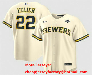 Men's Milwaukee Brewers #22 Christian Yelich Cream 2026 World Series Cool Base Stitched Jersey