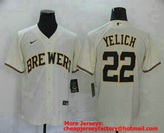 Men's Milwaukee Brewers #22 Christian Yelich Cream Stitched MLB Cool Base Nike Jersey