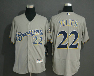 Men's Milwaukee Brewers #22 Christian Yelich Gray With Brewers Stitched MLB Flex Base Jersey