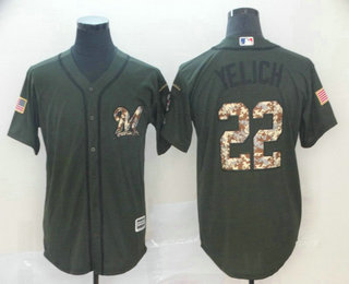 Men's Milwaukee Brewers #22 Christian Yelich Green Salute to Service Cool Base Stitched Baseball Jersey