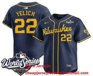 Men's Milwaukee Brewers #22 Christian Yelich Navy 2026 World Series Alternate Limited Stitched Jersey