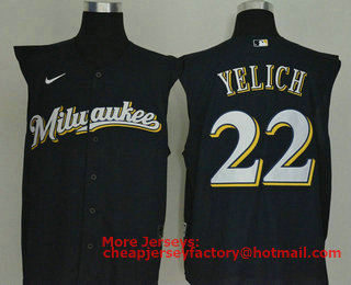 Men's Milwaukee Brewers #22 Christian Yelich Navy Blue 2020 Cool and Refreshing Sleeveless Fan Stitched MLB Nike Jersey