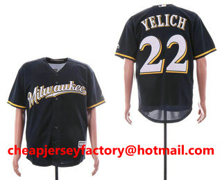Men's Milwaukee Brewers #22 Christian Yelich Navy Blue Milwaukee Stitched MLB Cool Base Jersey