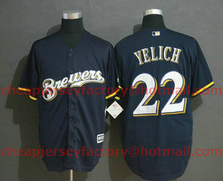 Men's Milwaukee Brewers #22 Christian Yelich Navy Blue With Brewers Stitched MLB Cool Base Jersey