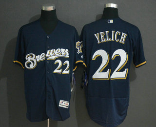 Men's Milwaukee Brewers #22 Christian Yelich Navy Blue With Brewers Stitched MLB Flex Base Jersey