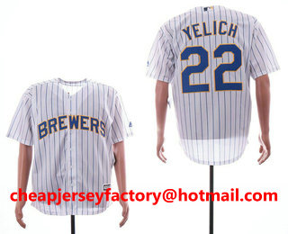 Men's Milwaukee Brewers #22 Christian Yelich White Pinstripe Stitched MLB Cool Base Jersey