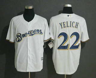 Men's Milwaukee Brewers #22 Christian Yelich White Stitched MLB Cool Base Jersey
