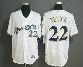 Men's Milwaukee Brewers #22 Christian Yelich White With Brewers Stitched MLB Flex Base Jersey