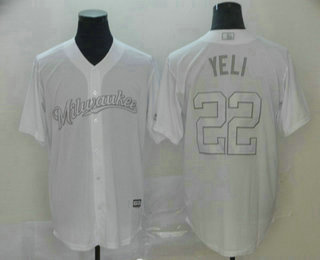 Men's Milwaukee Brewers #22 Christian Yelich Yeli White 2019 Players' Weekend Stitched Nickname Jersey